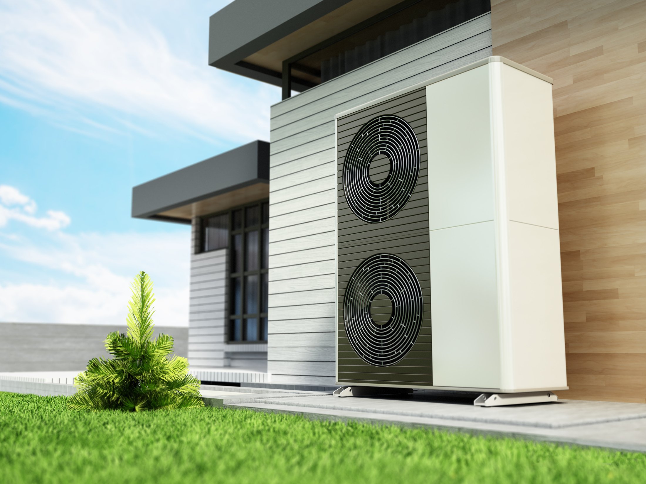 Heat pumps outside the modern house